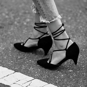 Black Suede Jeffrey Campbell Lace up Kitten Heels